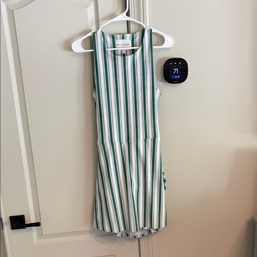 Striped Green & White Sleeveless Midi Dress